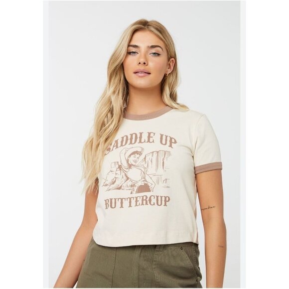 Ardene Saddle Up Buttercup Crop Tee Size M - Picture 1 of 5